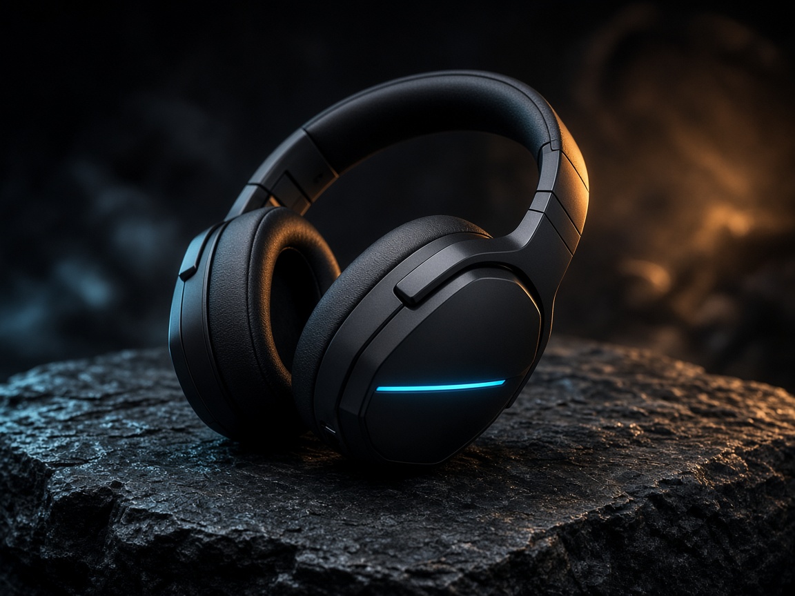 Casque fermé noir sous une lumière cyan